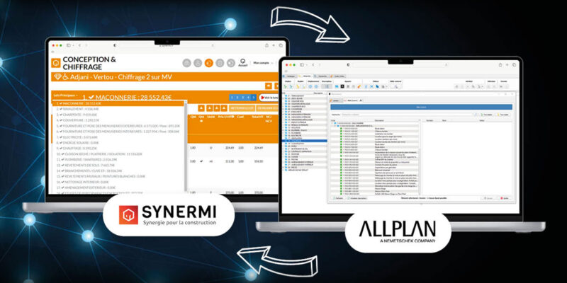 Deux écrans d'ordinateur présentant la nouvelle fonctionnalité de SYNERMI avec ALL PLAN